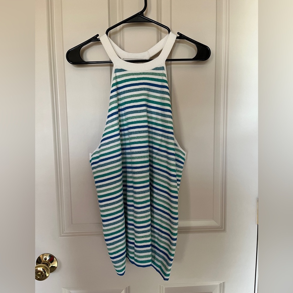 Loft Striped Sweater Tank with Crisscross Back L